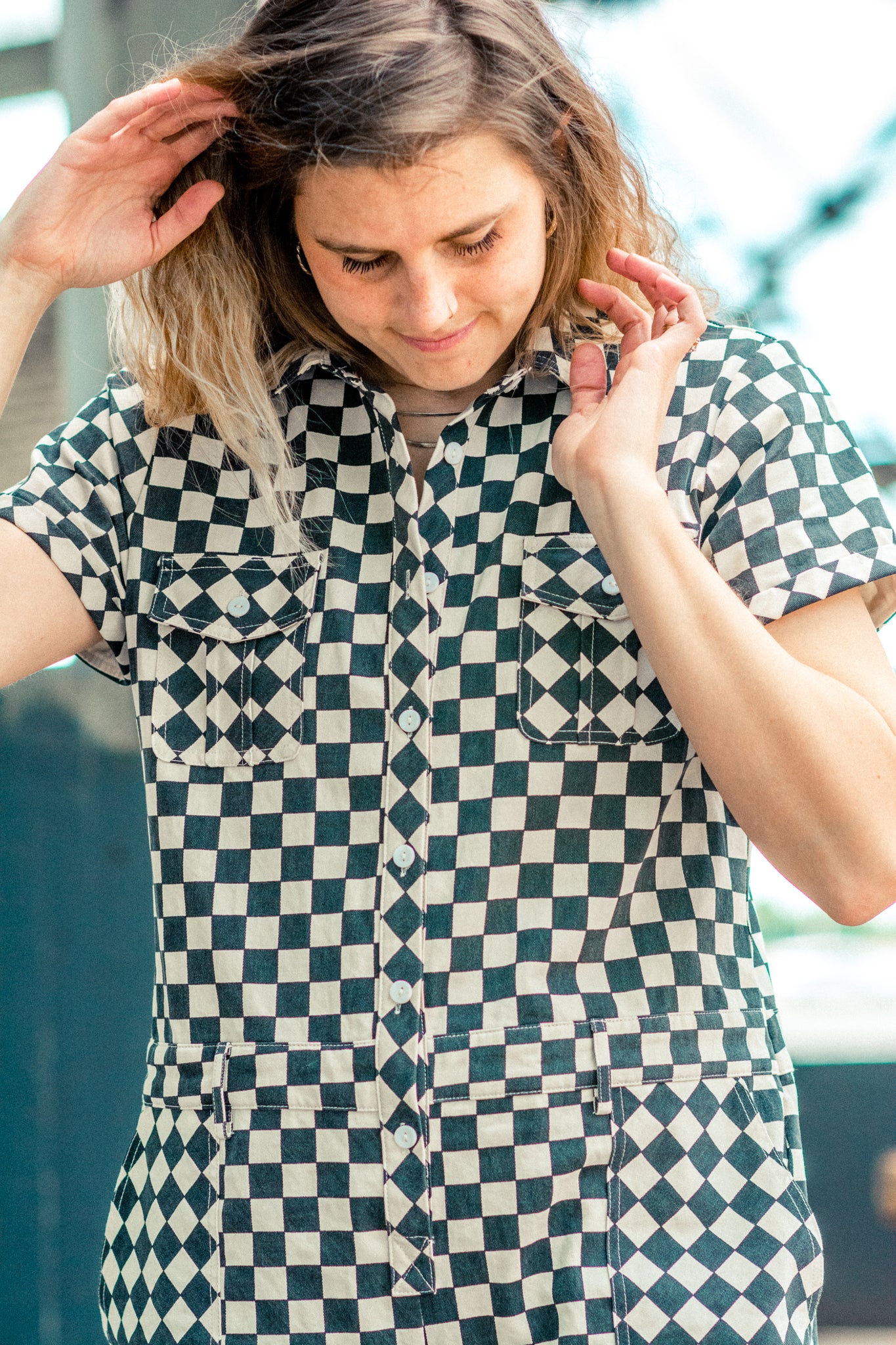 ONE & ONLY CHECKERED JUMPSUIT IN BLACK AND WHITE KITS BRAND  affordable Womens and Mens trendy online streetwear fashion boutique 