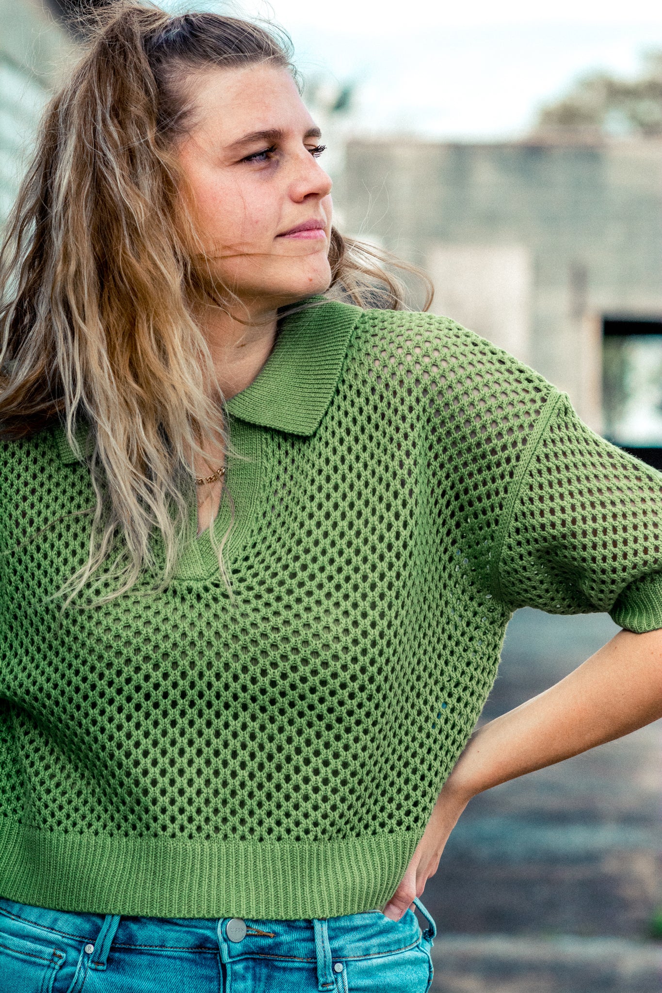 AVOCADO COLLARED CROCHET TOP KITS BRAND  affordable Womens and Mens trendy online streetwear fashion boutique 