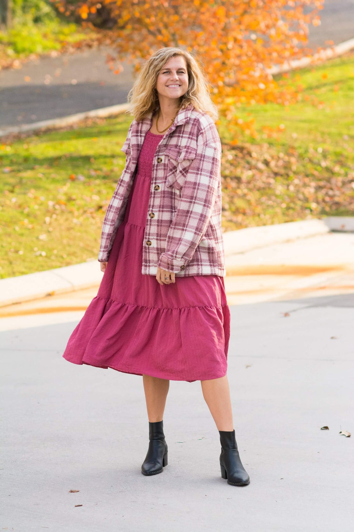 HOLIDAY SEASON TIERED DRESS IN CRANBERRY KITS BRAND  affordable Womens and Mens trendy online streetwear fashion boutique 