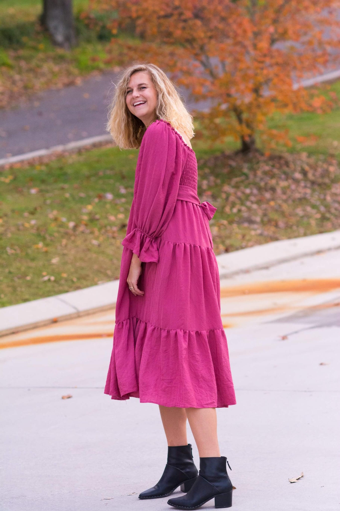 HOLIDAY SEASON TIERED DRESS IN CRANBERRY KITS BRAND  affordable Womens and Mens trendy online streetwear fashion boutique 