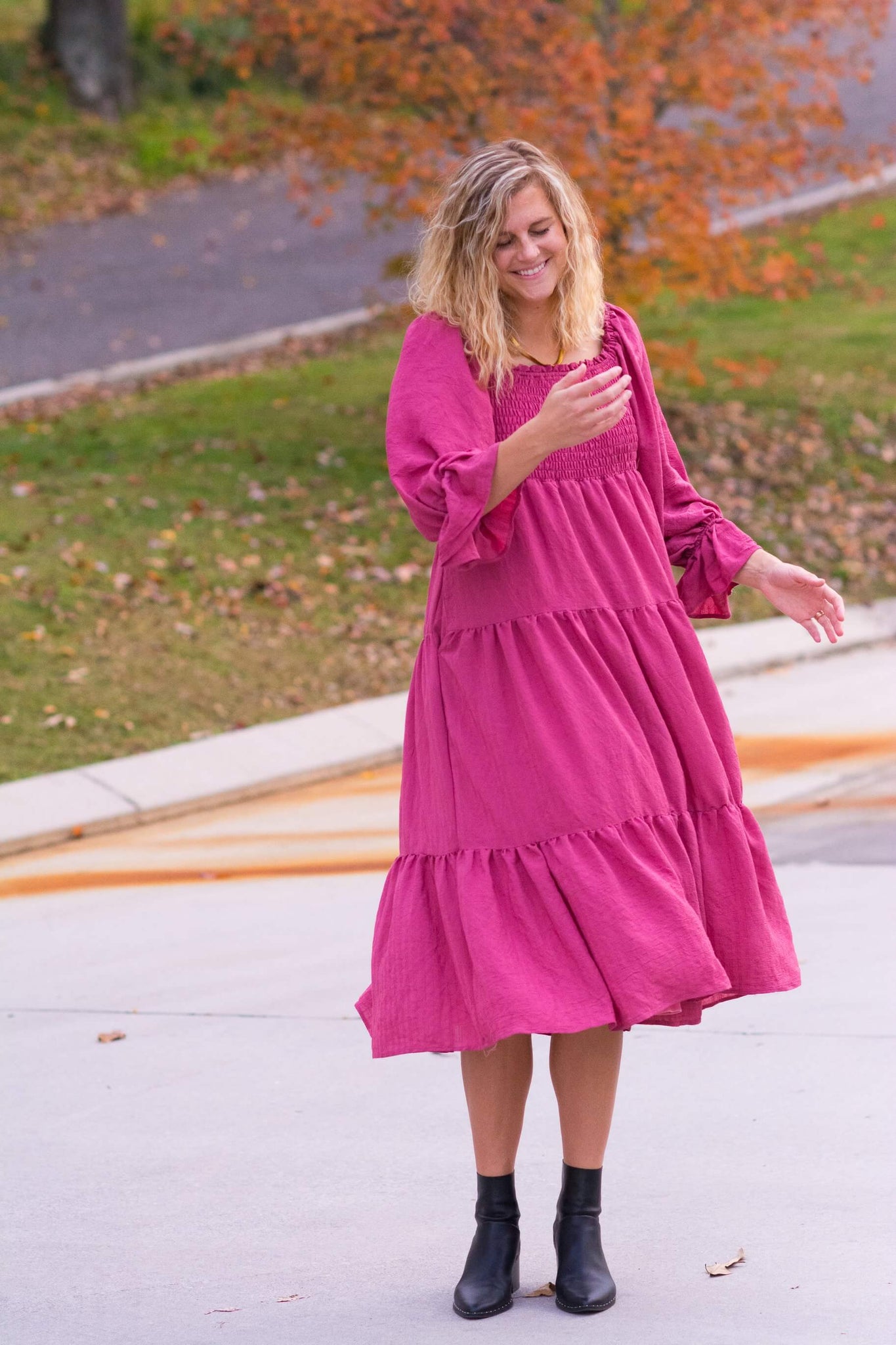HOLIDAY SEASON TIERED DRESS IN CRANBERRY KITS BRAND  affordable Womens and Mens trendy online streetwear fashion boutique 