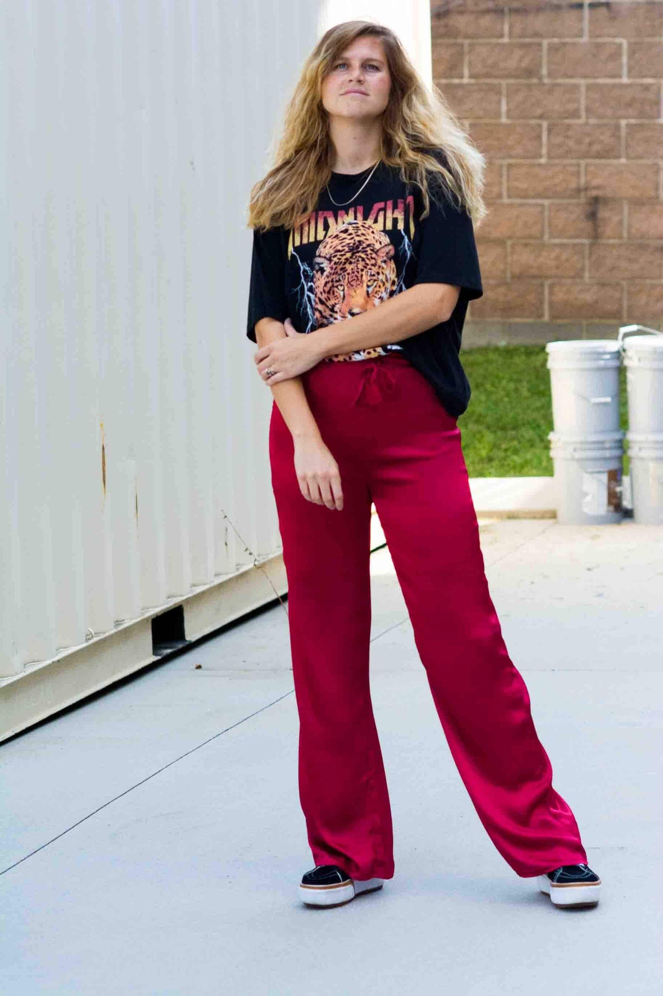 VEGAS SATIN WIDE LEG PANTS IN RED KITS BRAND  affordable Womens and Mens trendy online streetwear fashion boutique 
