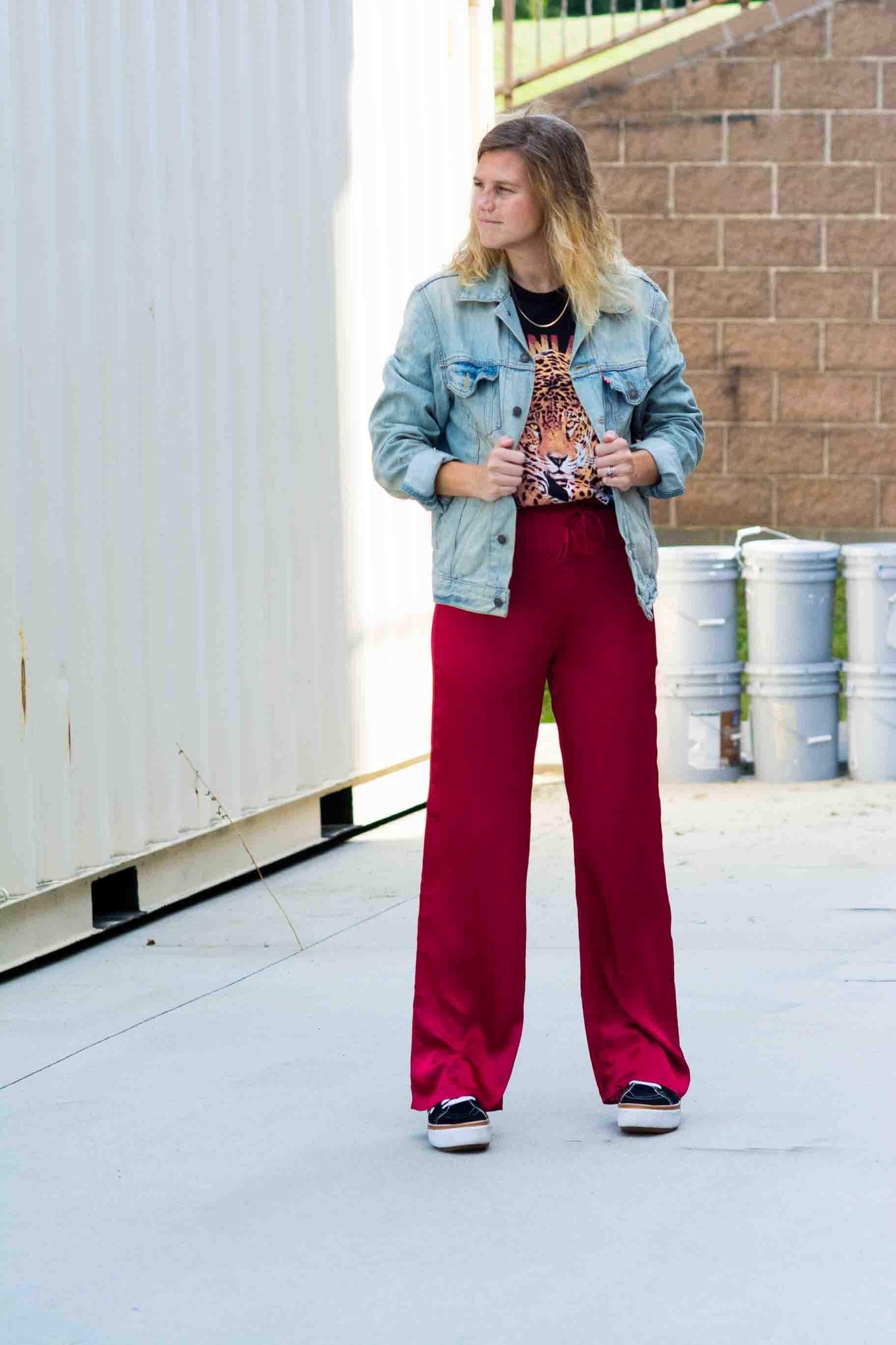 VEGAS SATIN WIDE LEG PANTS IN RED KITS BRAND  affordable Womens and Mens trendy online streetwear fashion boutique 
