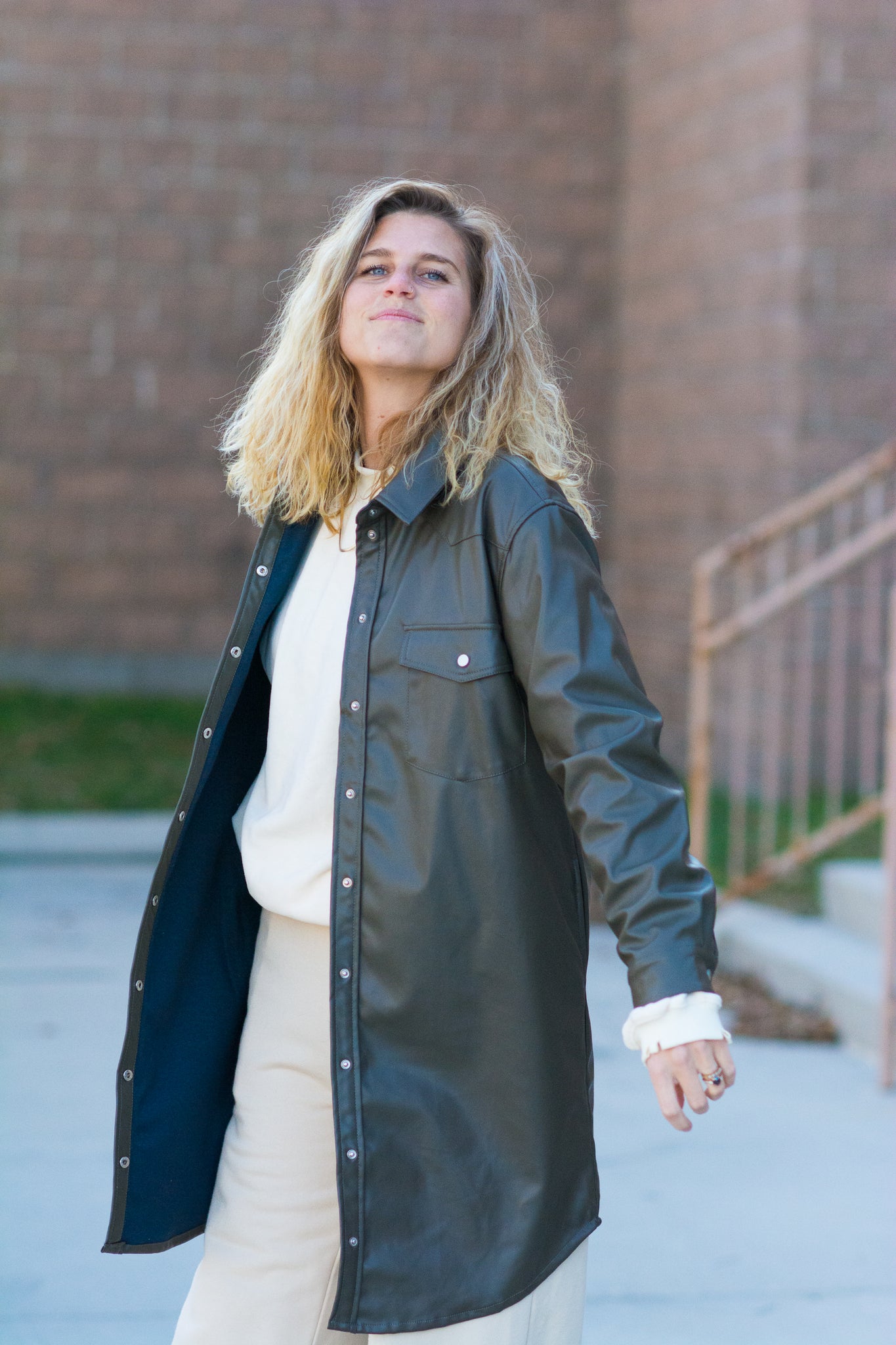 DEJA VU FAUX LEATHER SHACKET IN OLIVE KITS BRAND  affordable Womens and Mens trendy online streetwear fashion boutique 