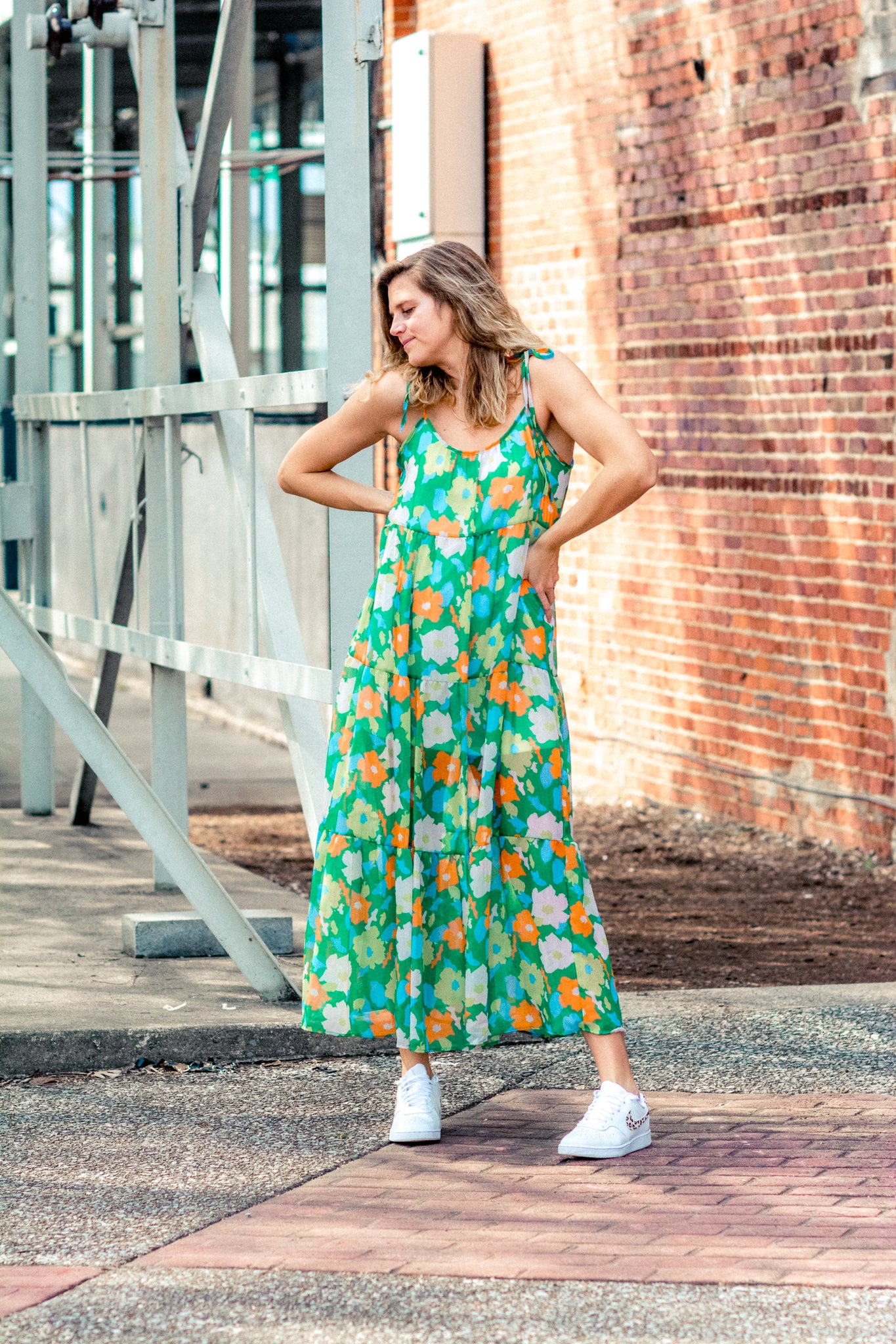 BRIGHTER DAYS FLORAL TIERED MIDI DRESS KITS BRAND  affordable Womens and Mens trendy online streetwear fashion boutique 