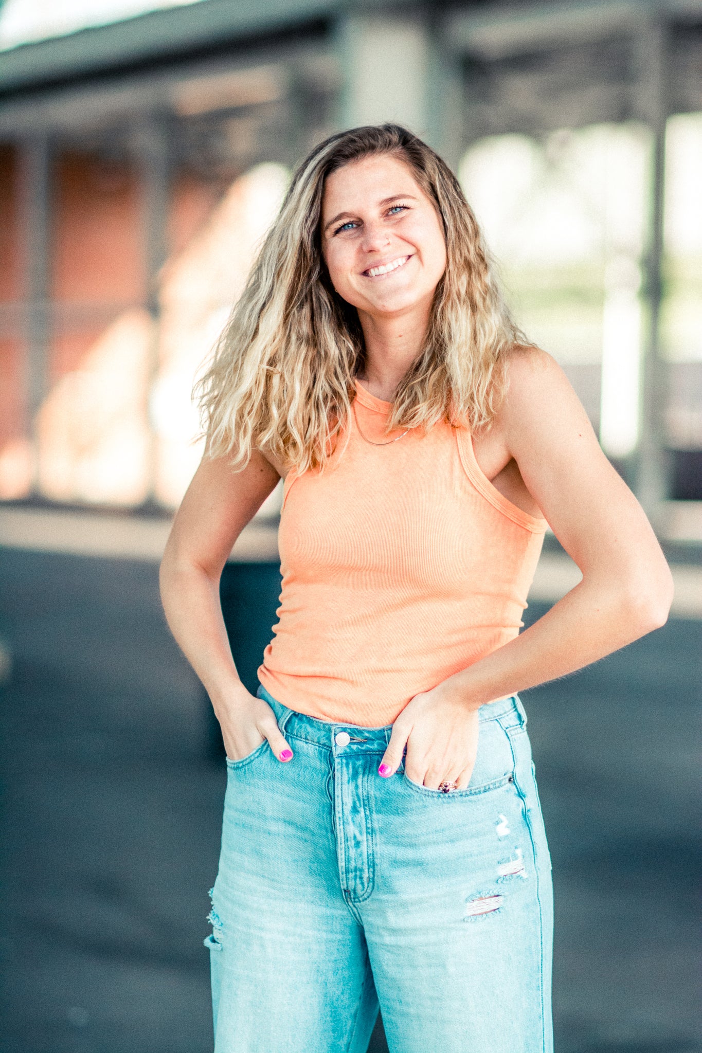 ESSENTIALS HALTER TANK IN CREAMSICLE KITS BRAND  affordable Womens and Mens trendy online streetwear fashion boutique 