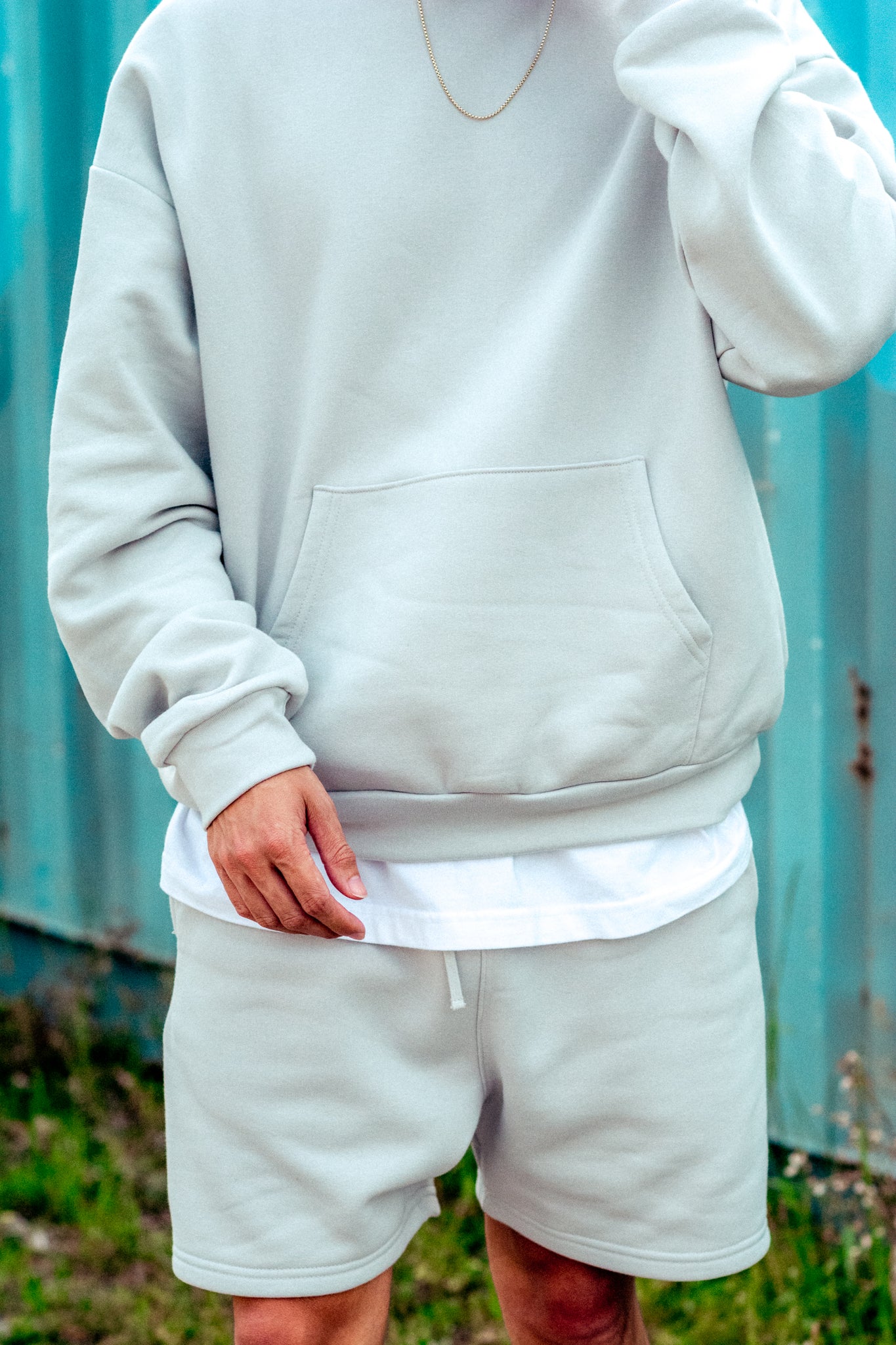 ESSENTIALS SWEAT SHORTS IN CEMENT KITS BRAND  affordable Womens and Mens trendy online streetwear fashion boutique 