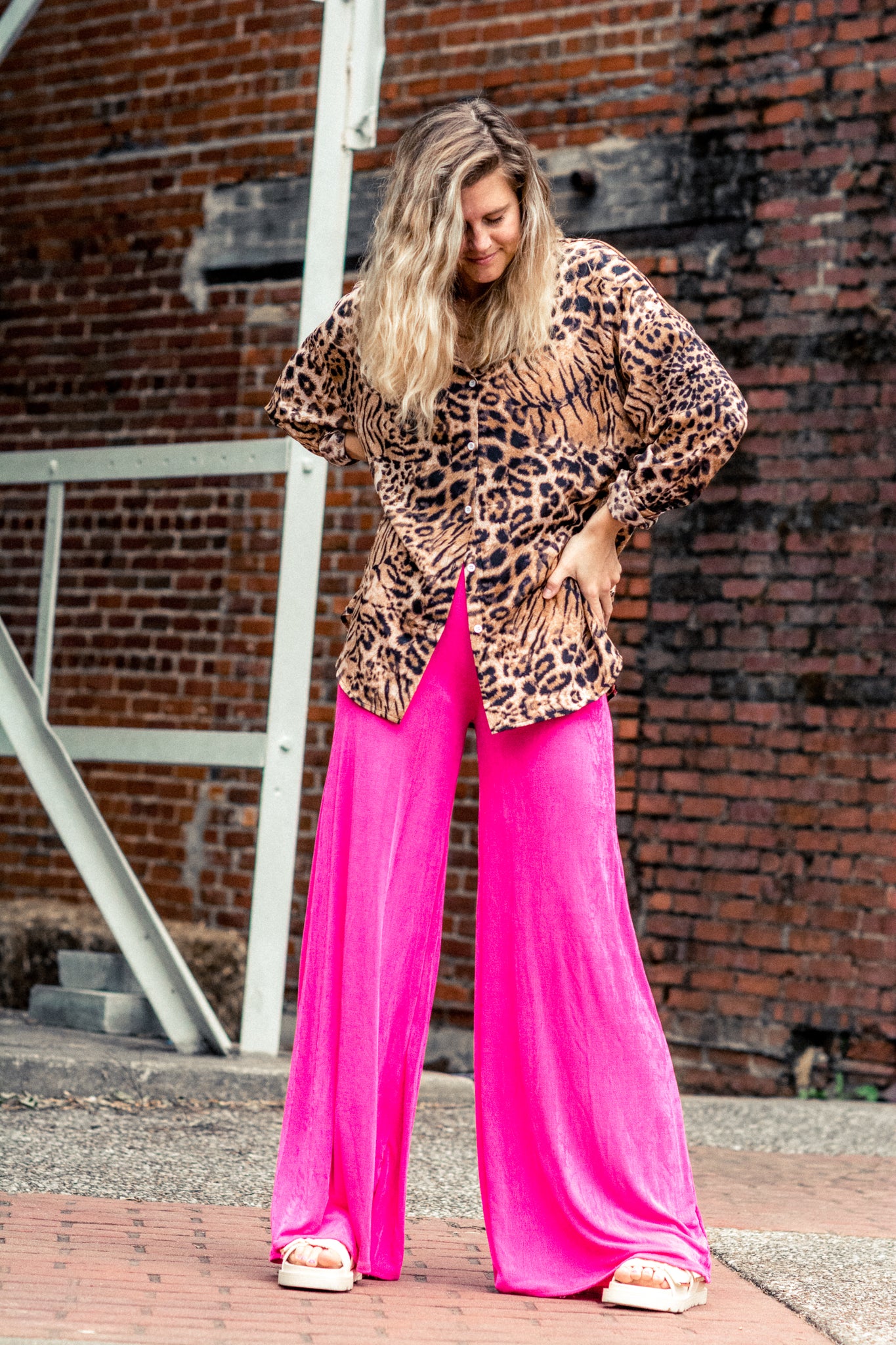 DISCO FEVER WIDE LEG PANTS IN HOT PINK KITS BRAND  affordable Womens and Mens trendy online streetwear fashion boutique 