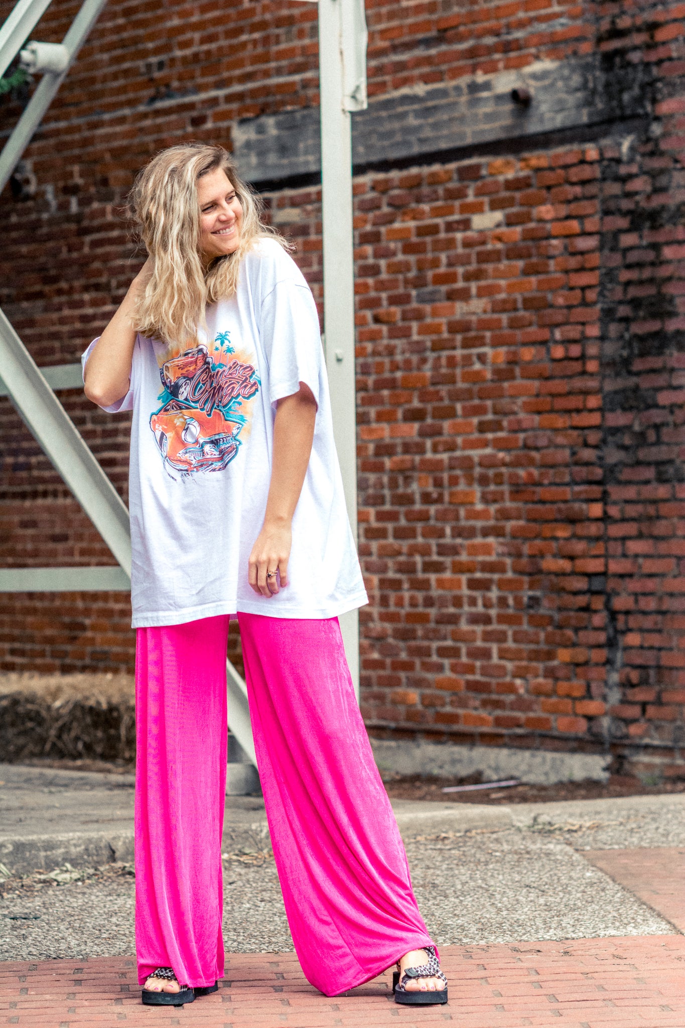 DISCO FEVER WIDE LEG PANTS IN HOT PINK KITS BRAND  affordable Womens and Mens trendy online streetwear fashion boutique 