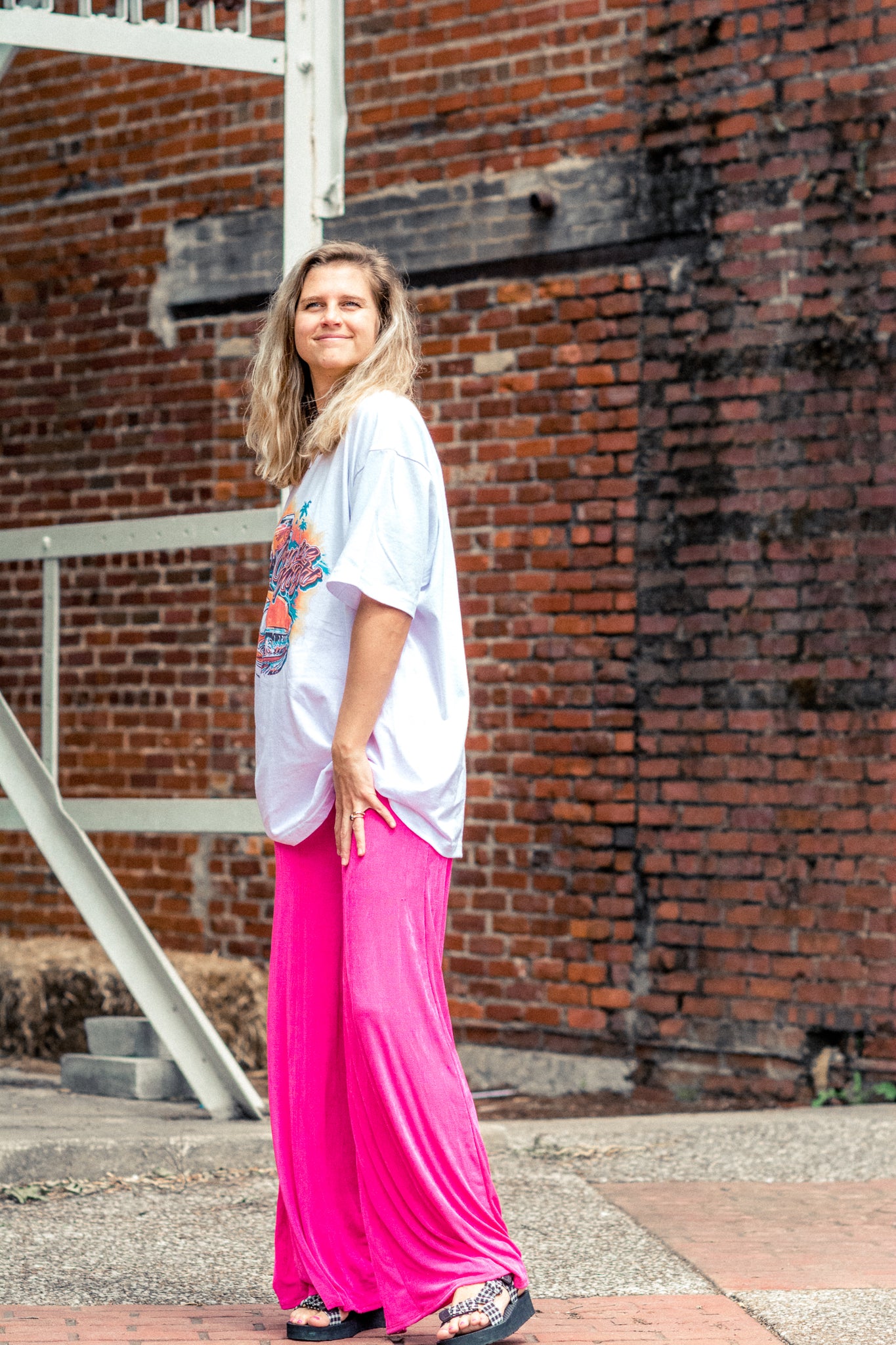 DISCO FEVER WIDE LEG PANTS IN HOT PINK KITS BRAND  affordable Womens and Mens trendy online streetwear fashion boutique 