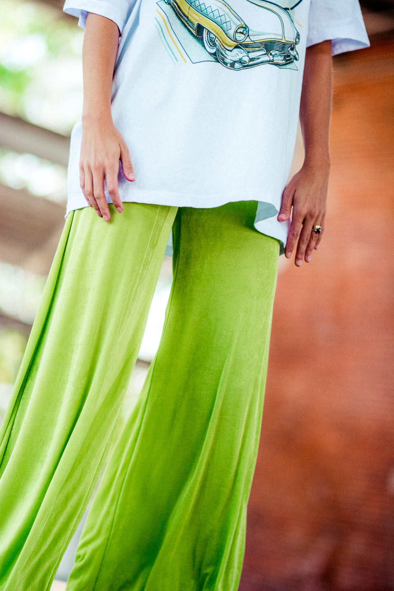 DISCO FEVER WIDE LEG PANTS IN LIME GREEN KITS BRAND  affordable Womens and Mens trendy online streetwear fashion boutique 
