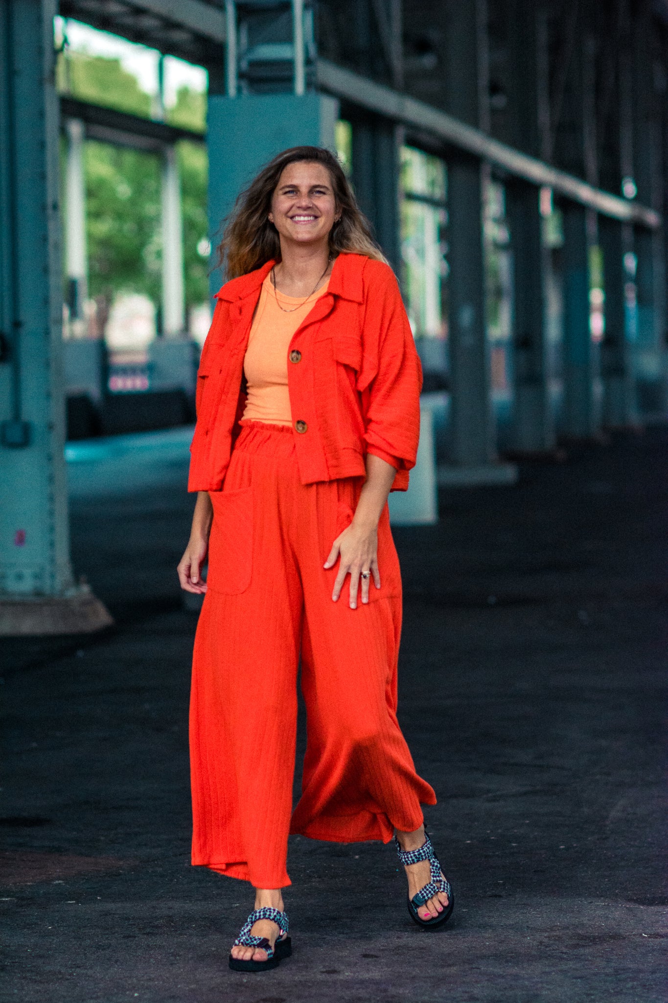 WAIKIKI WIDE LEG PANTS IN TROPICAL ORANGE KITS BRAND  affordable Womens and Mens trendy online streetwear fashion boutique 