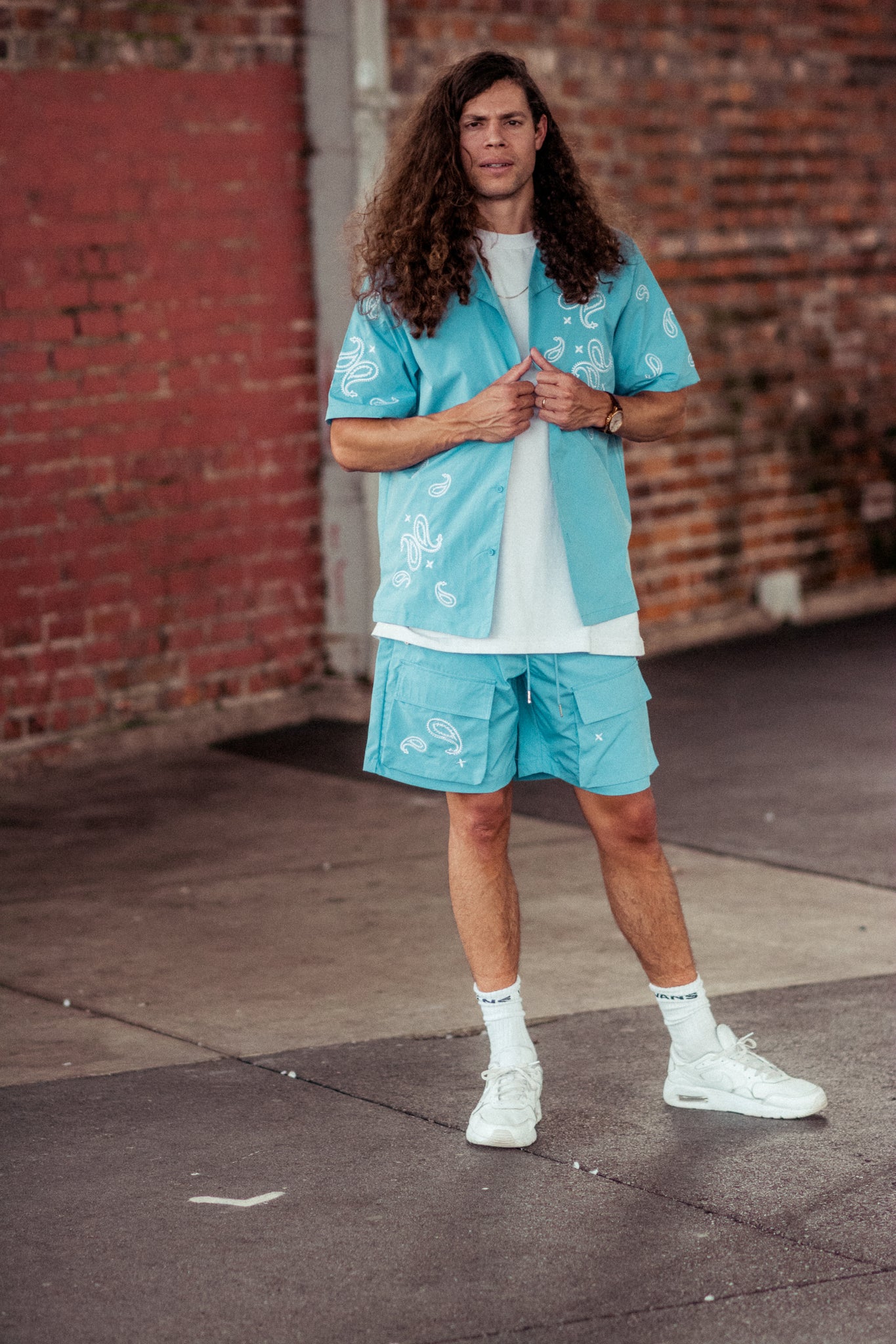 SUMMER VIBES UTILITY SHORT SET IN BABY BLUE KITS BRAND  affordable Womens and Mens trendy online streetwear fashion boutique 