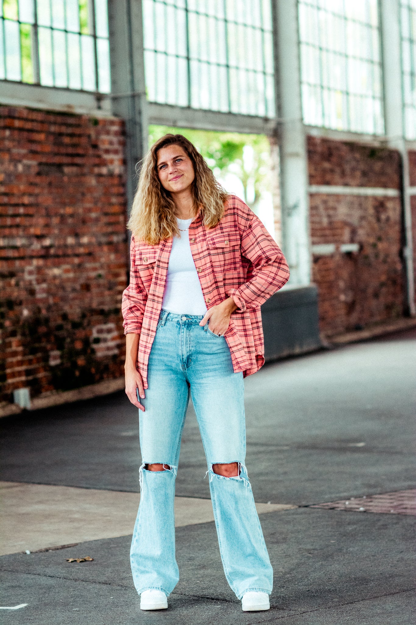 JUST PEACHY FLANNEL SHIRT IN PINK KITS BRAND  affordable Womens and Mens trendy online streetwear fashion boutique 