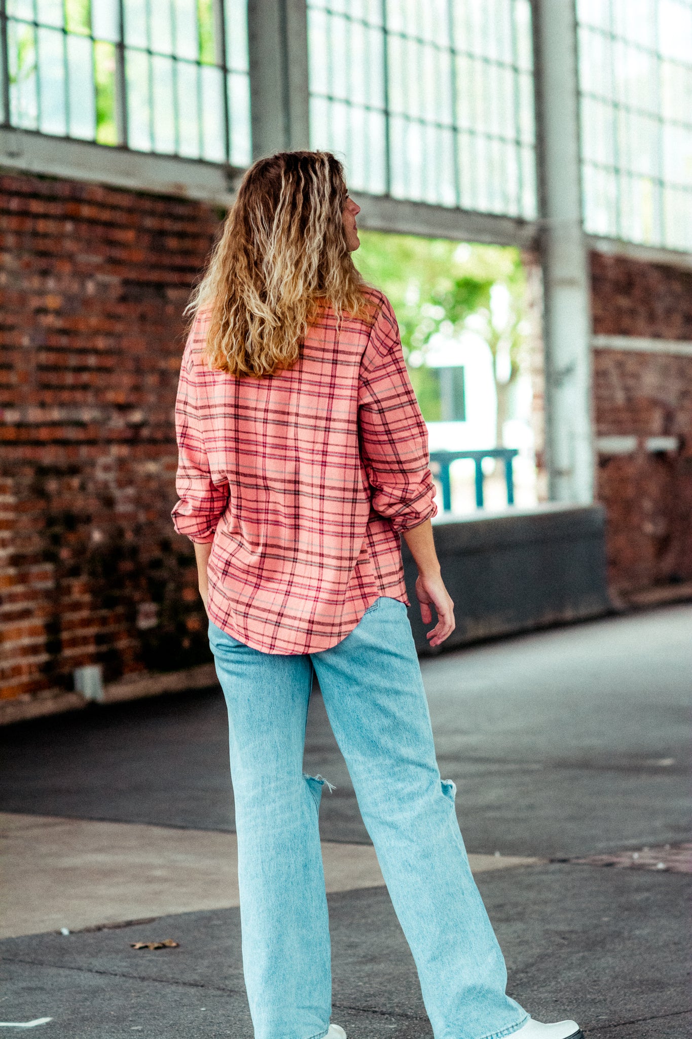 JUST PEACHY FLANNEL SHIRT IN PINK KITS BRAND  affordable Womens and Mens trendy online streetwear fashion boutique 