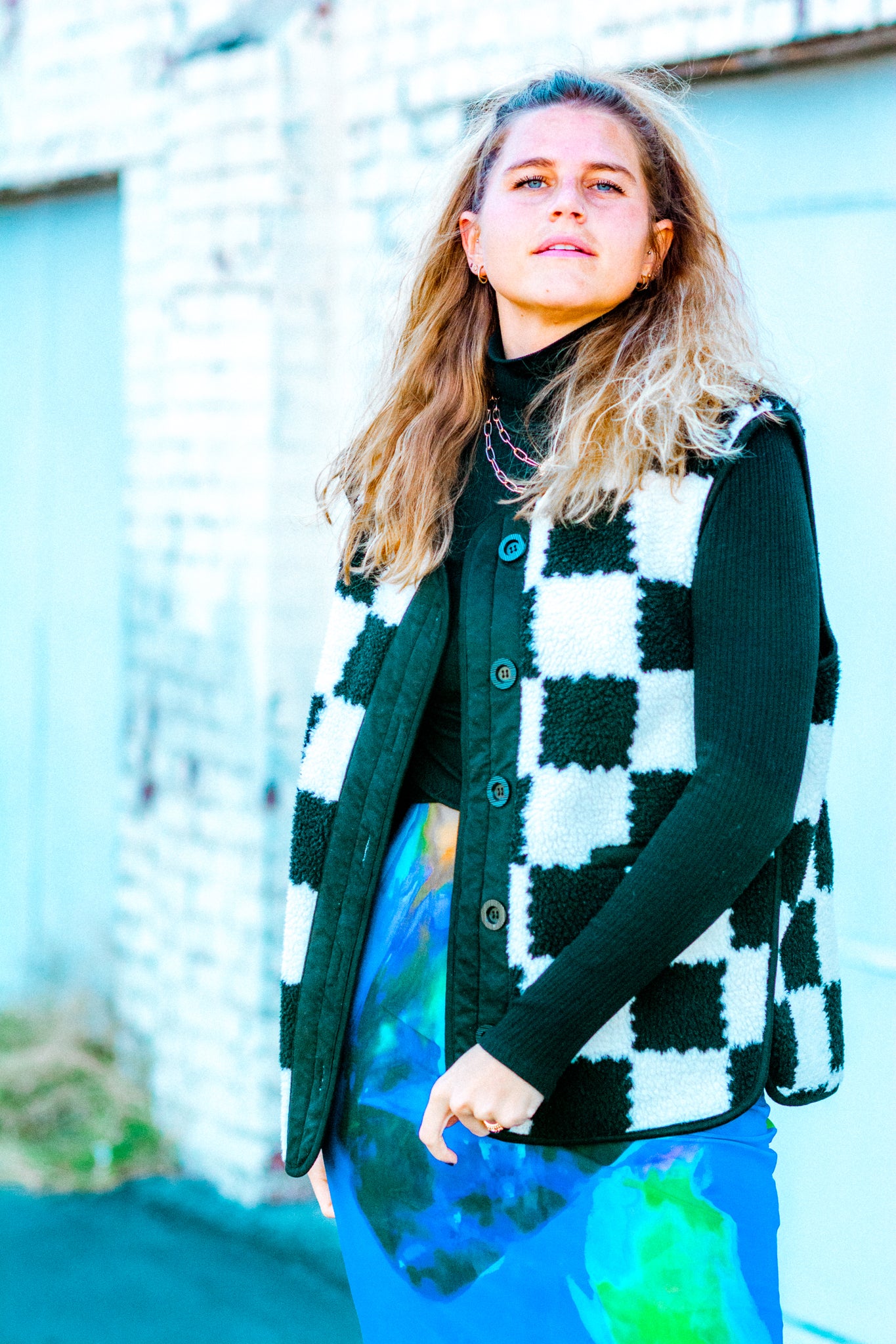 KEEP DRIVING CHECKERED SHERPA VEST KITS BRAND  affordable Womens and Mens trendy online streetwear fashion boutique 