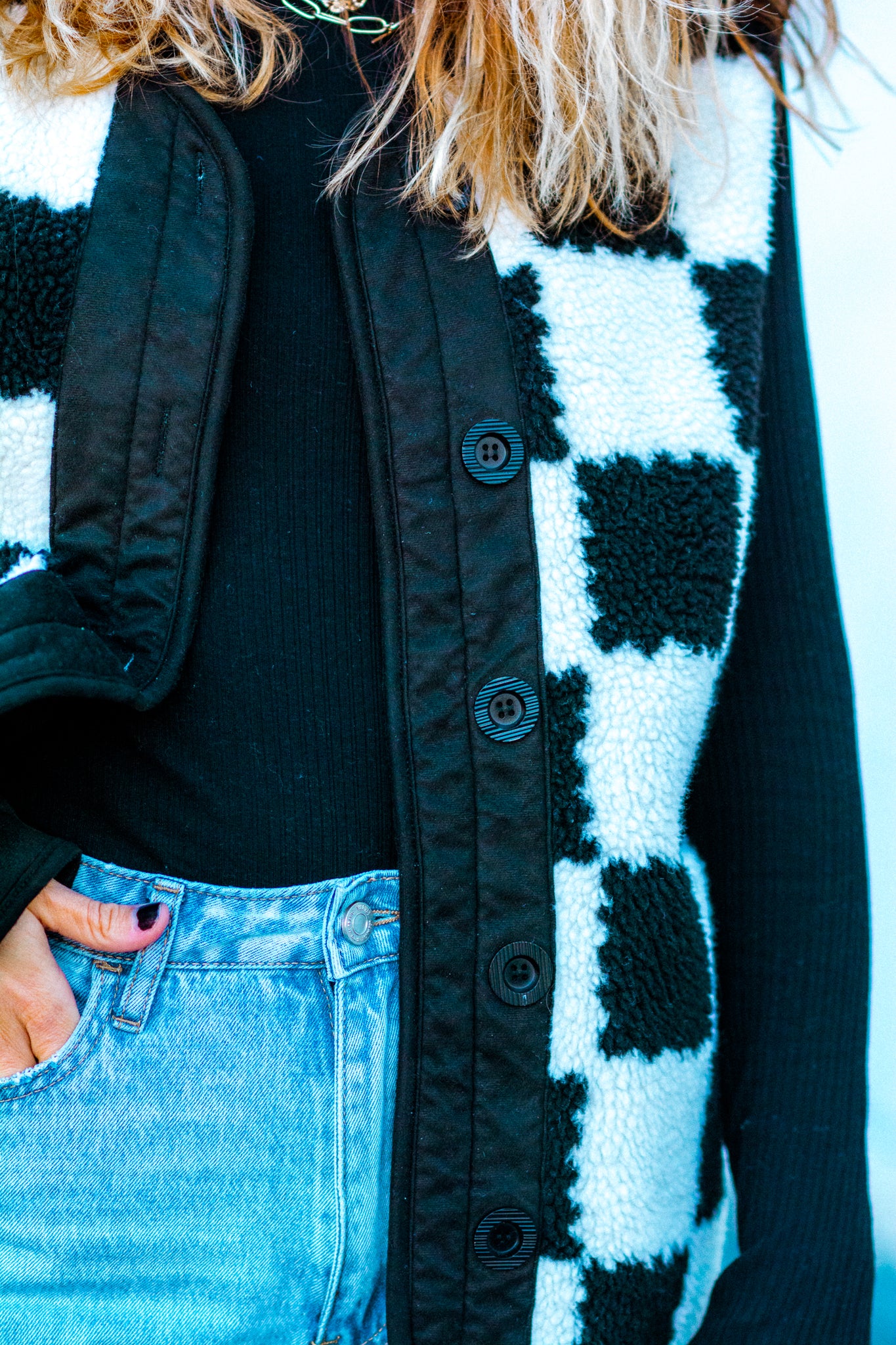 KEEP DRIVING CHECKERED SHERPA VEST KITS BRAND  affordable Womens and Mens trendy online streetwear fashion boutique 