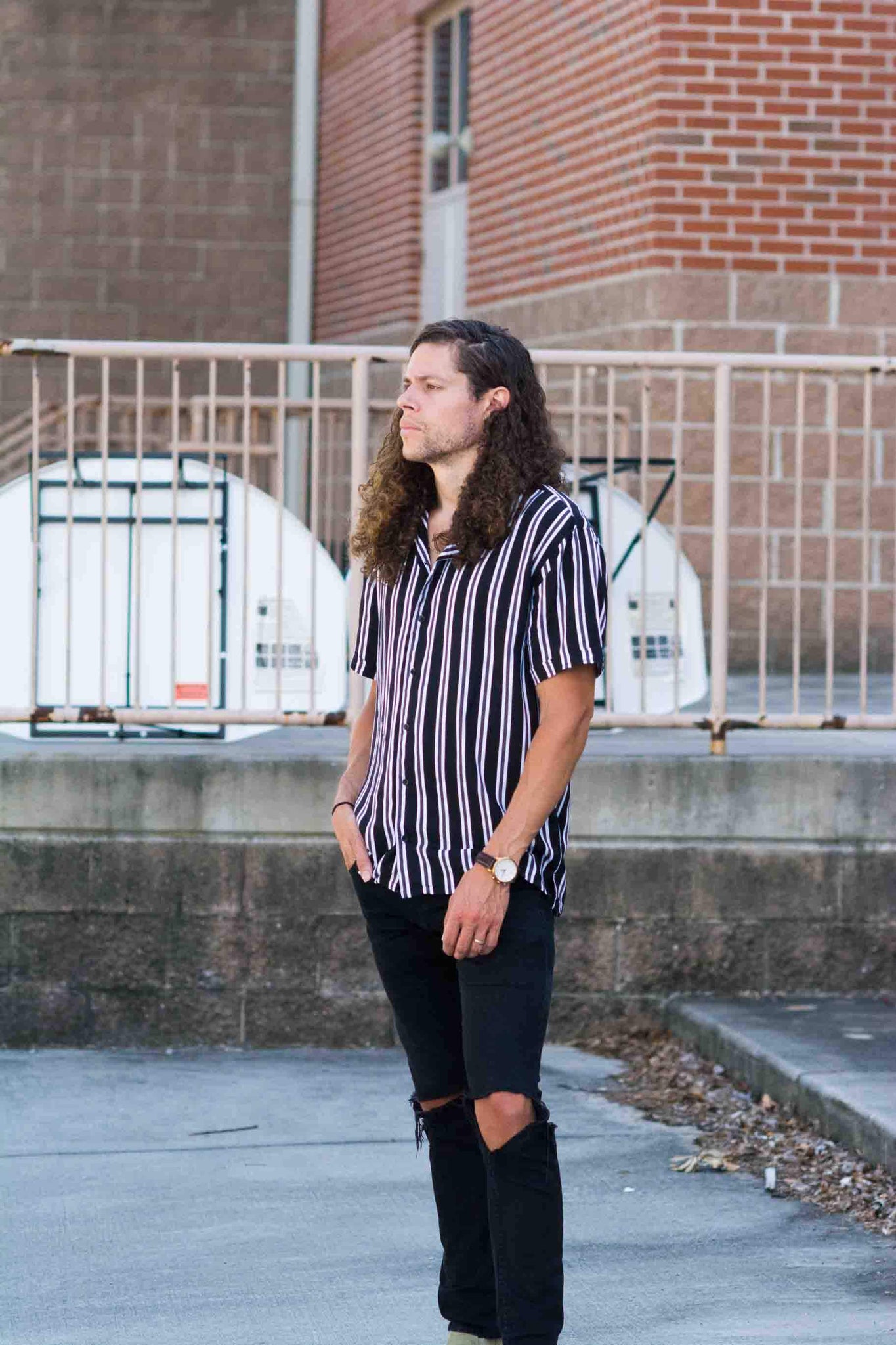 BLACK STRIPE CAMP SHIRT KITS BRAND  affordable Womens and Mens trendy online streetwear fashion boutique 