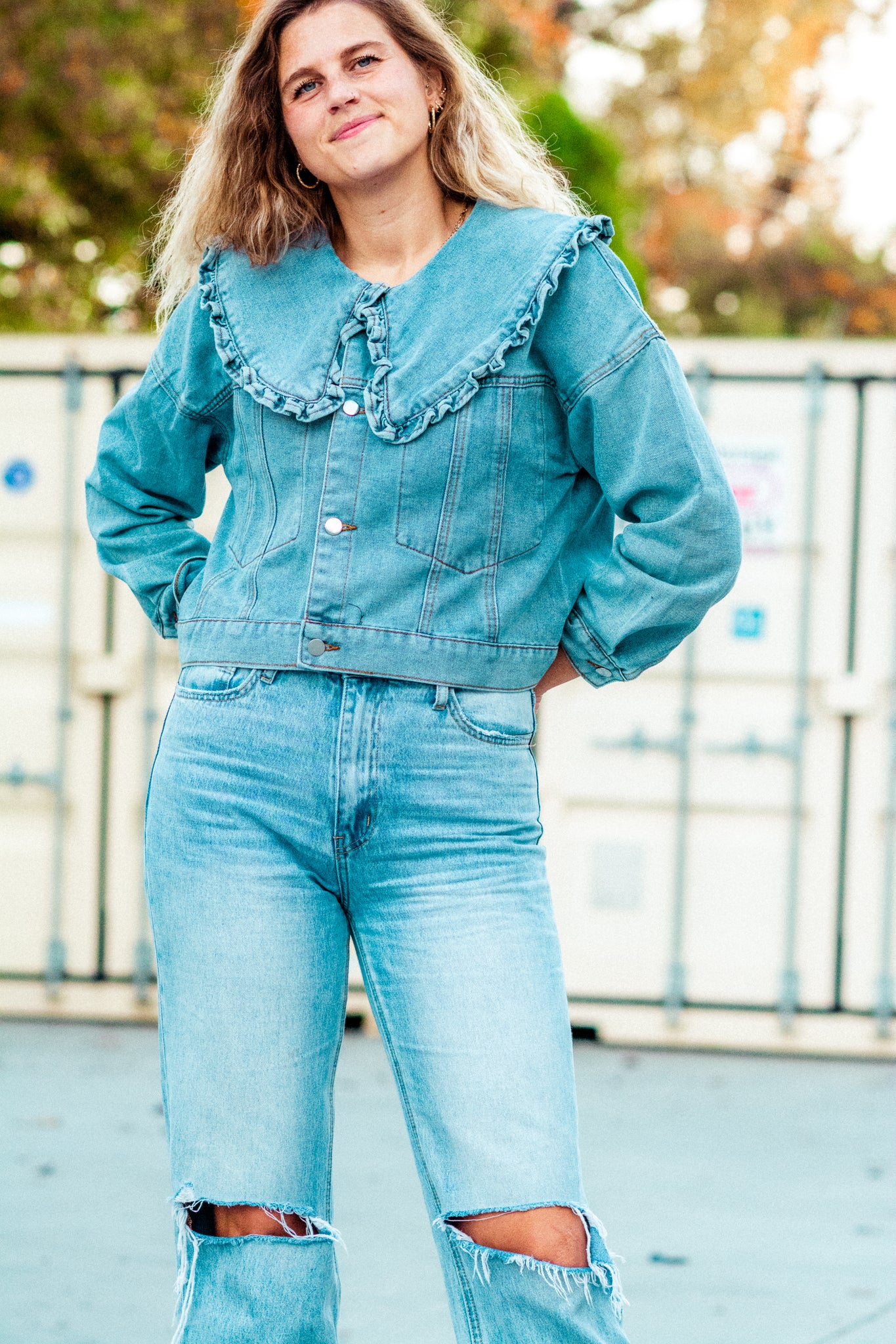 PARIS IN JUNE RUFFLE COLLAR DENIM JACKET KITS BRAND  affordable Womens and Mens trendy online streetwear fashion boutique 