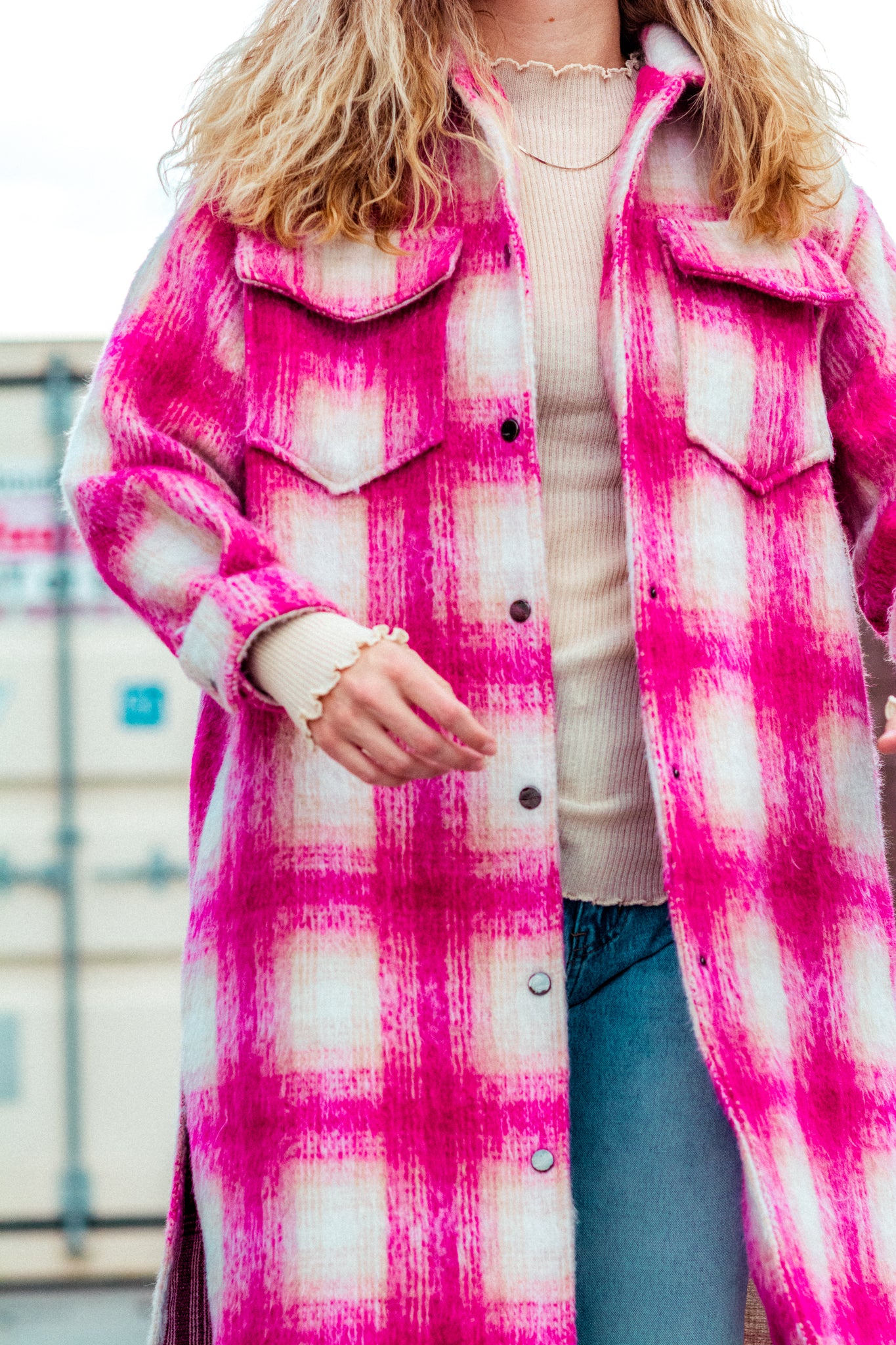 PRETTY IN PINK OVERSIZED PLAID SHACKET KITS BRAND  affordable Womens and Mens trendy online streetwear fashion boutique 