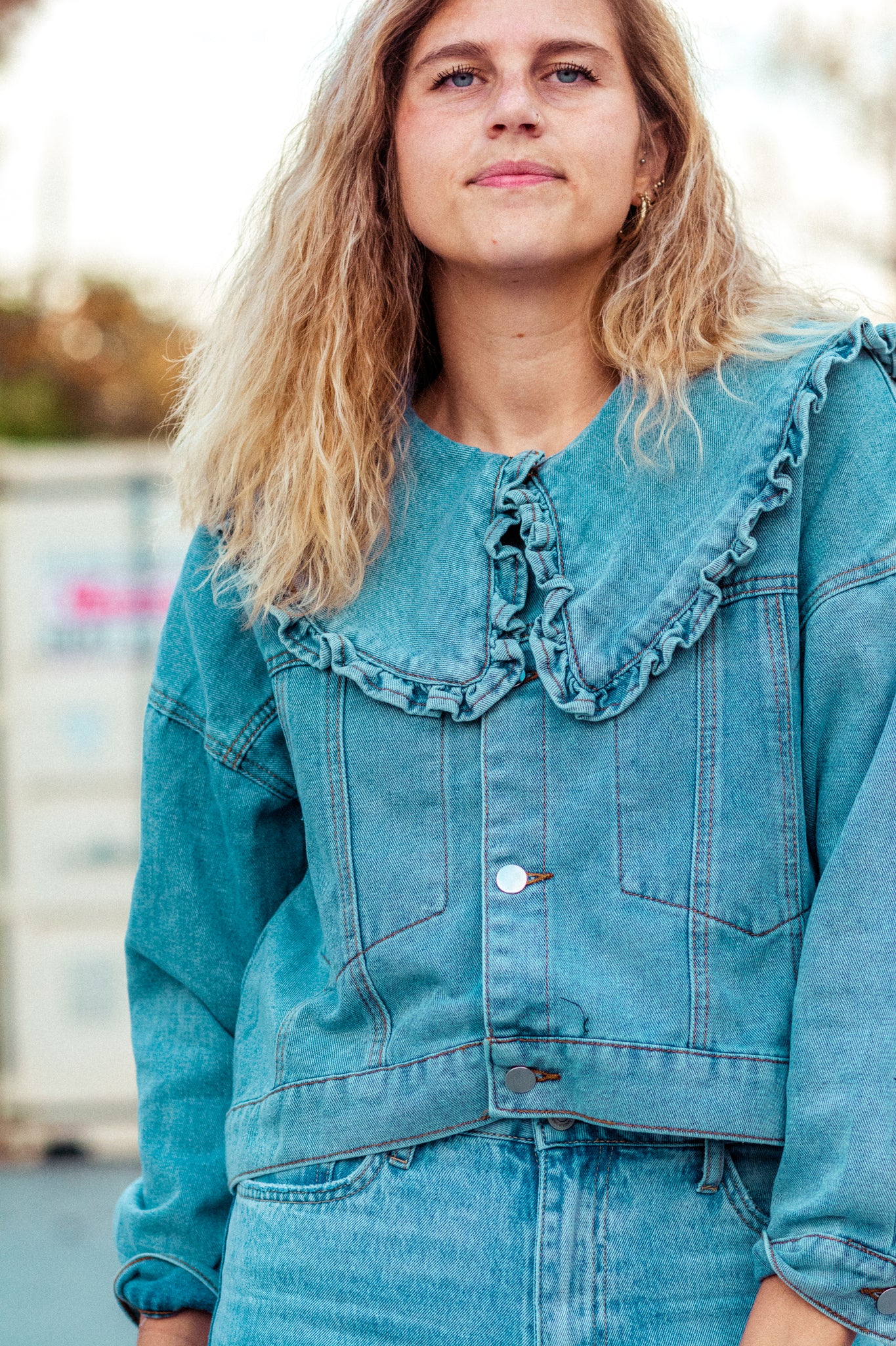 PARIS IN JUNE RUFFLE COLLAR DENIM JACKET KITS BRAND  affordable Womens and Mens trendy online streetwear fashion boutique 