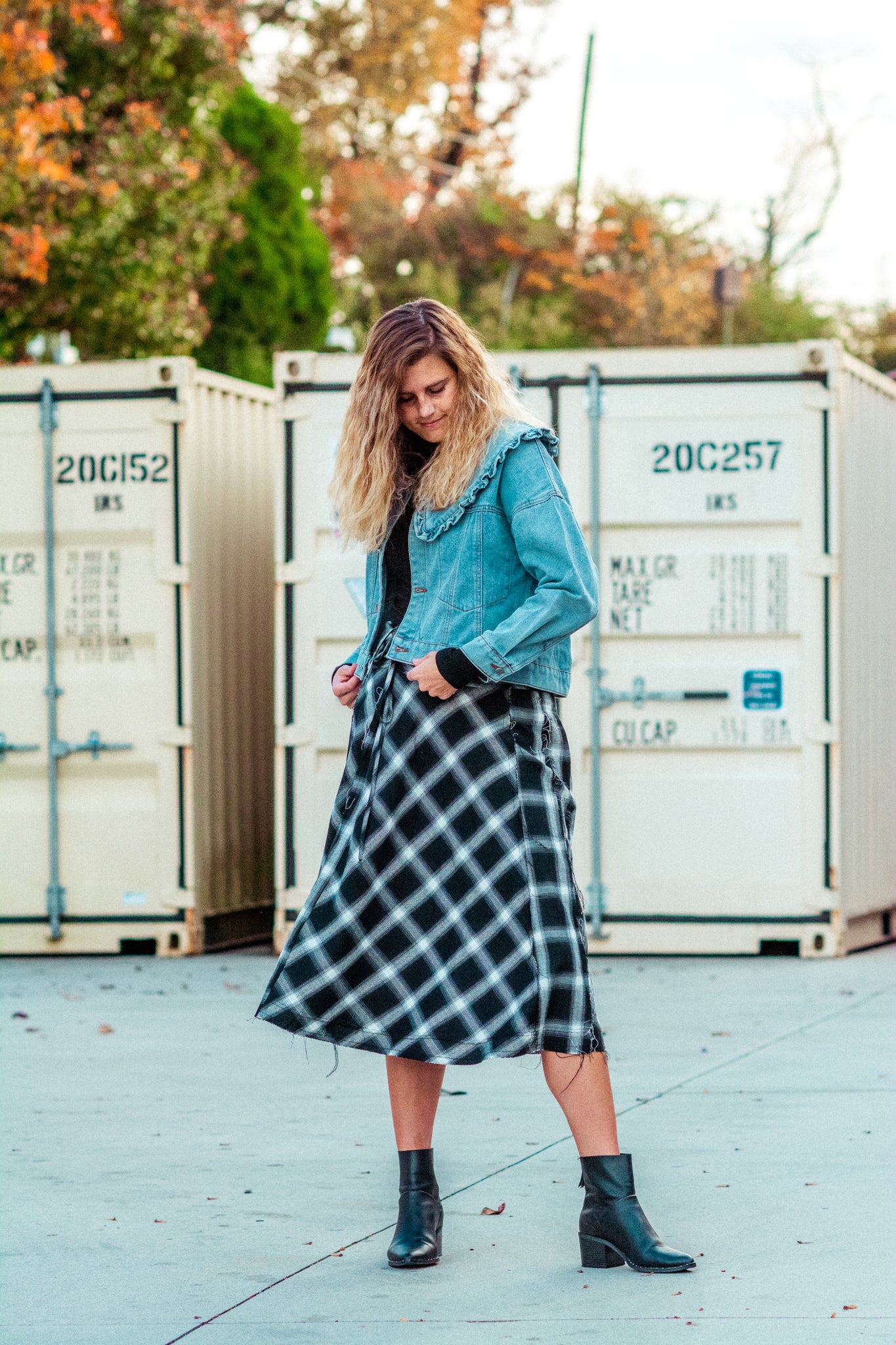 LONG GONE PLAID MIDI SKIRT KITS BRAND  affordable Womens and Mens trendy online streetwear fashion boutique 
