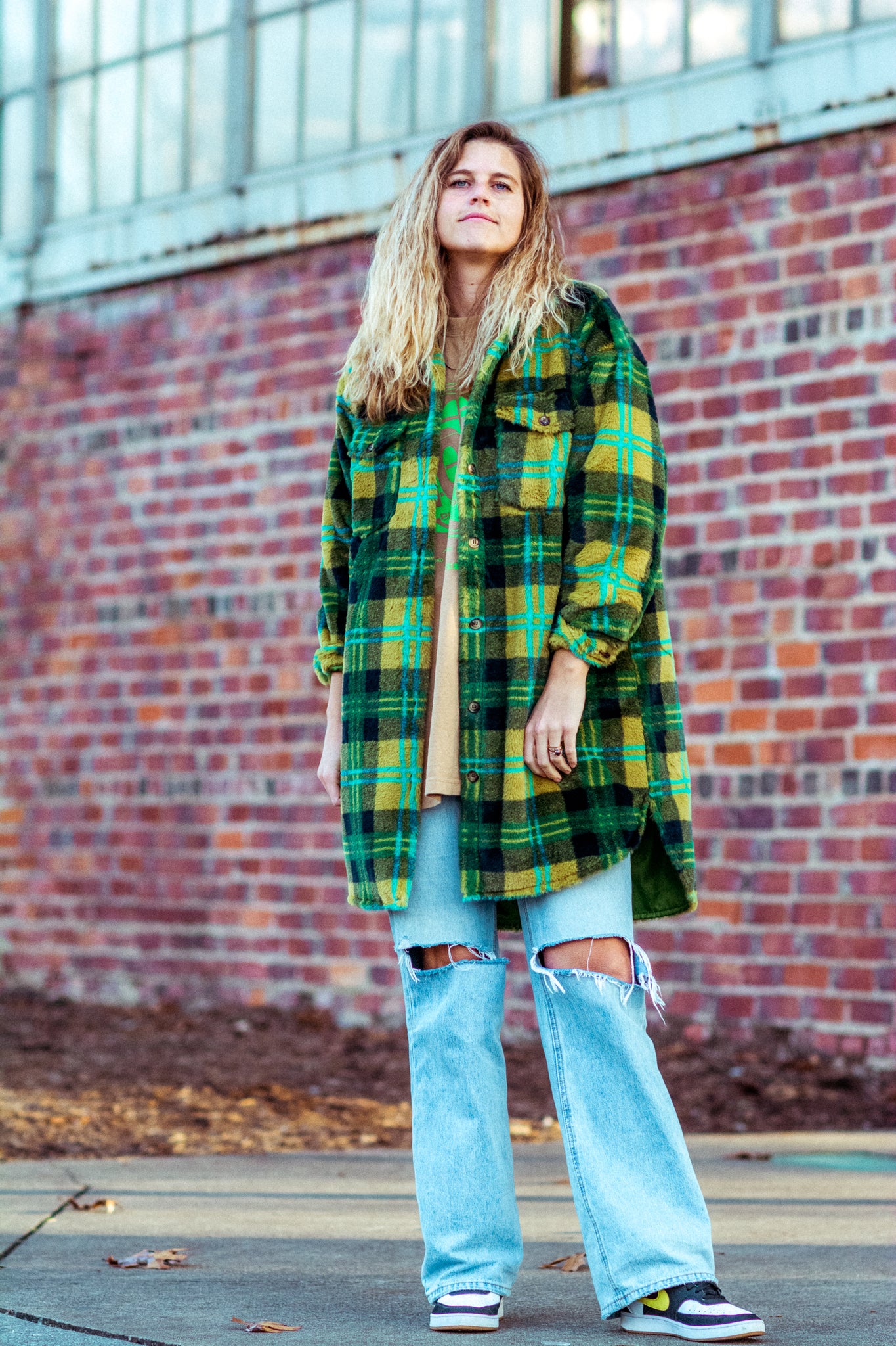 GREEN DAY FAUX FUR PLAID SHACKET KITS BRAND  affordable Womens and Mens trendy online streetwear fashion boutique 