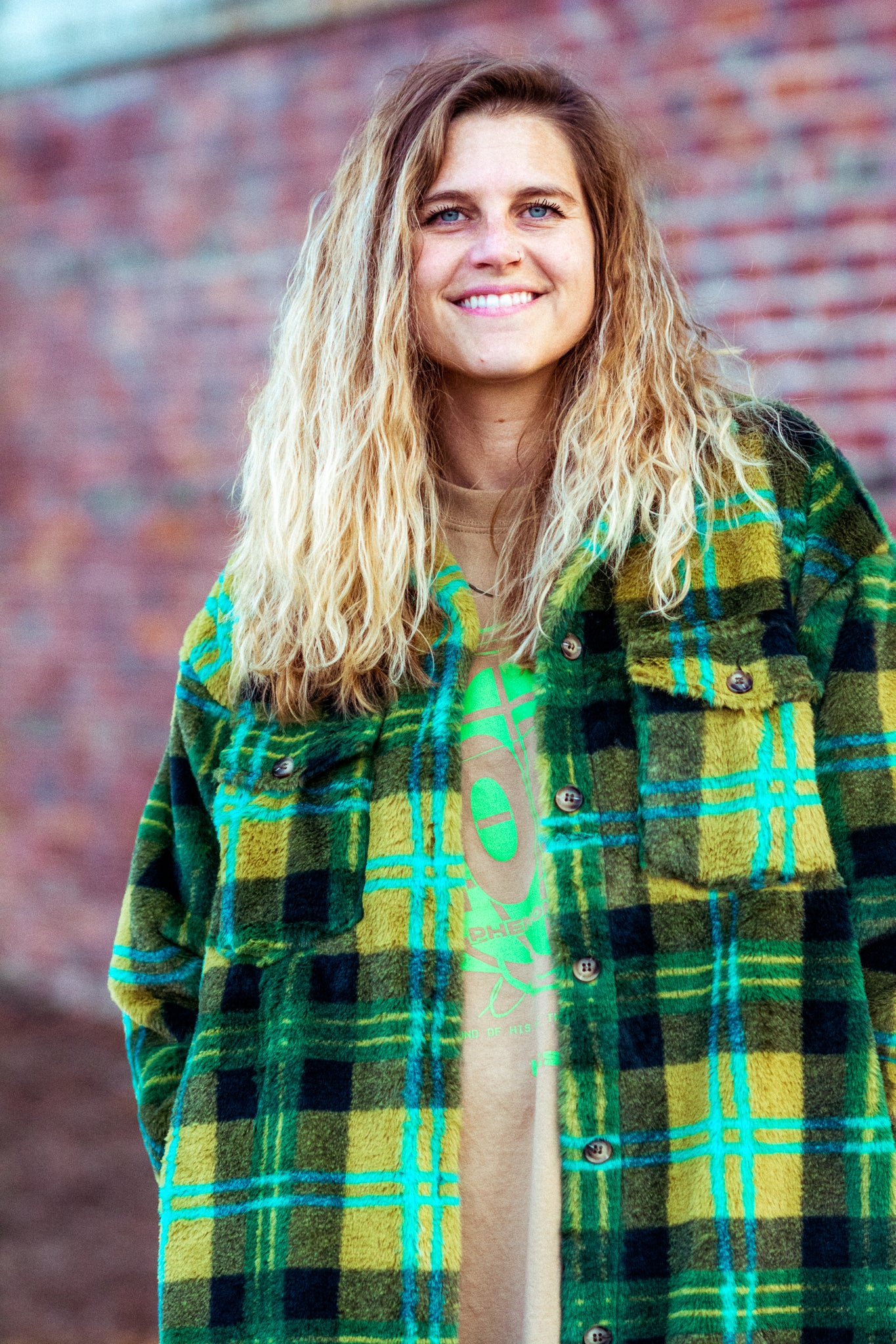 GREEN DAY FAUX FUR PLAID SHACKET KITS BRAND  affordable Womens and Mens trendy online streetwear fashion boutique 