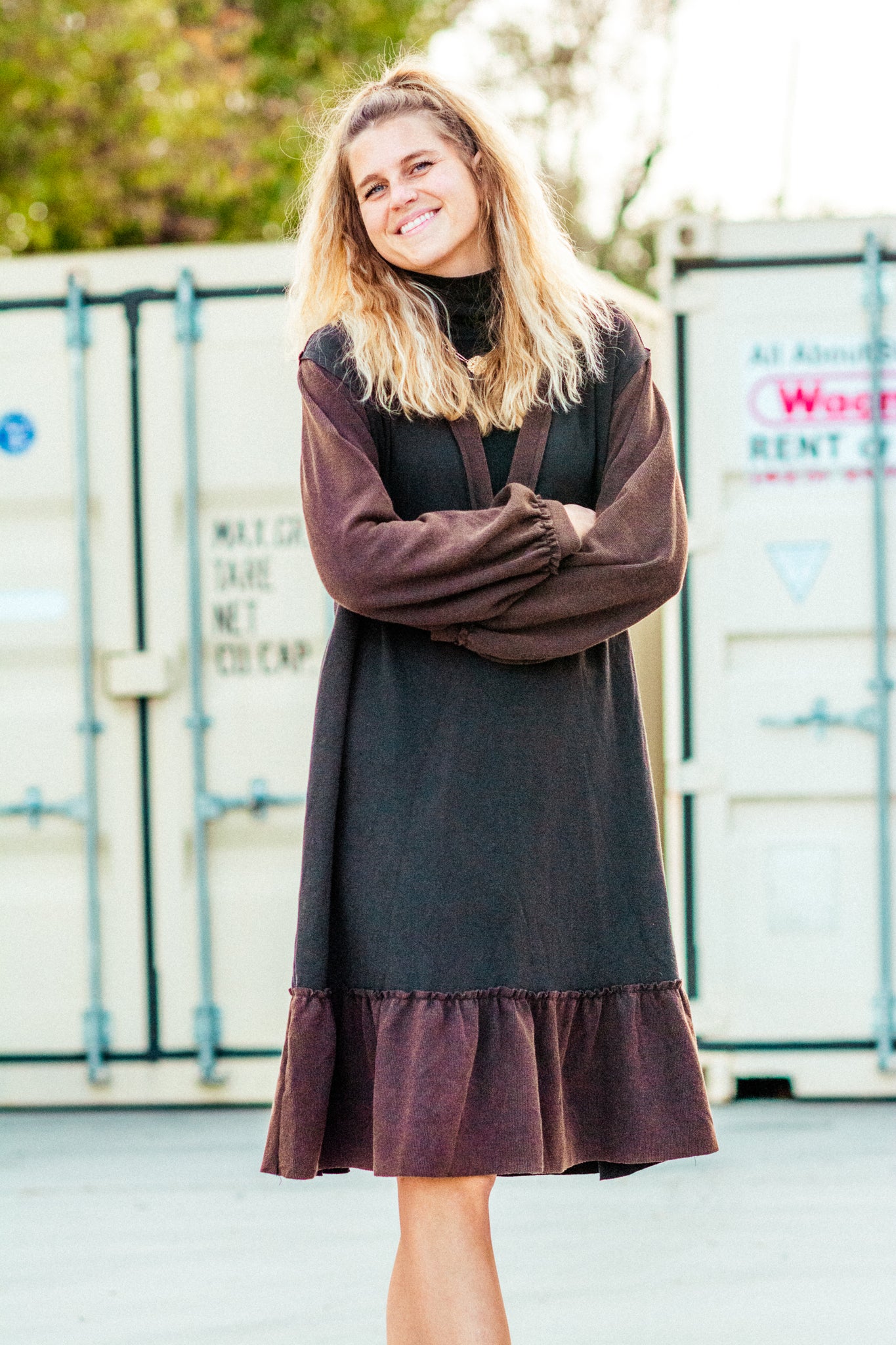TAKE A NUMBER HOODIE DRESS IN BROWN KITS BRAND  affordable Womens and Mens trendy online streetwear fashion boutique 