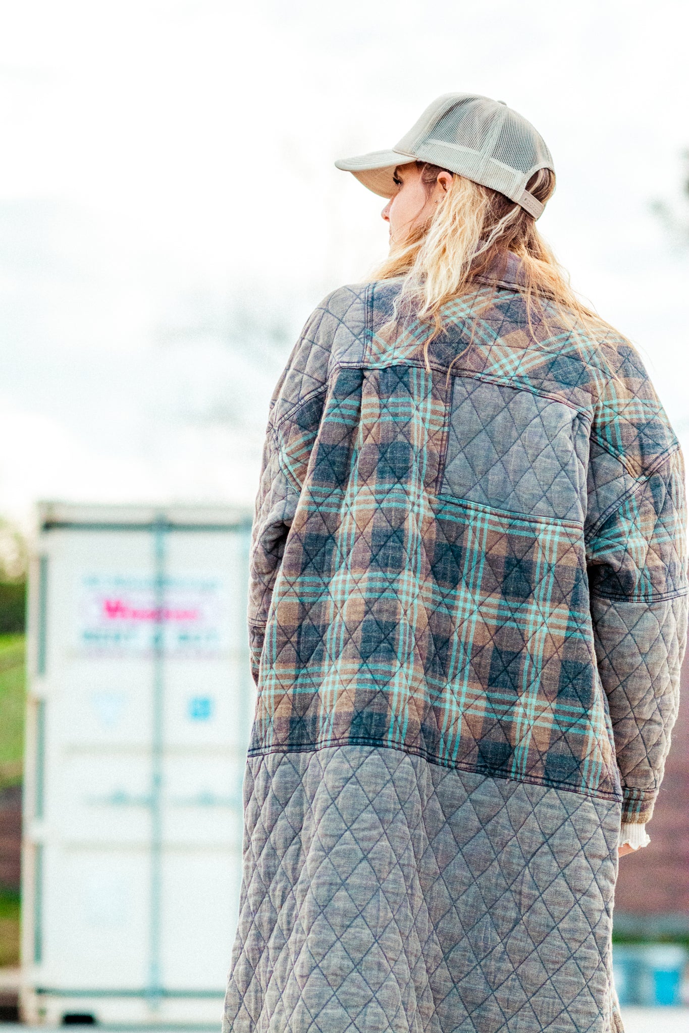 PATCHED UP QUILTED PLAID OVERSIZED SHACKET IN SAGE KITS BRAND  affordable Womens and Mens trendy online streetwear fashion boutique 