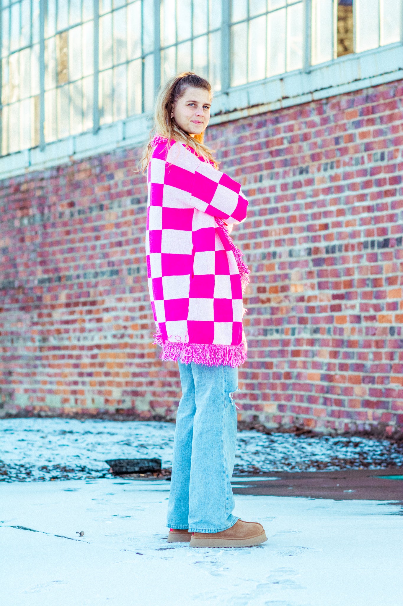 ADELINA CHECKERBOARD LONGLINE CARDIGAN KITS BRAND  affordable Womens and Mens trendy online streetwear fashion boutique 