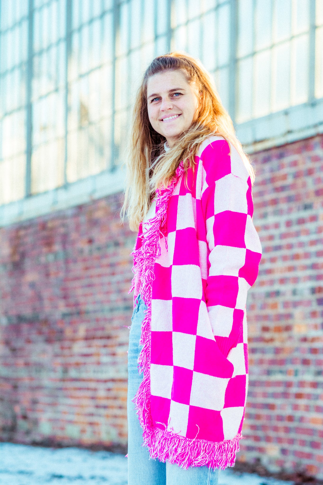 ADELINA CHECKERBOARD LONGLINE CARDIGAN KITS BRAND  affordable Womens and Mens trendy online streetwear fashion boutique 