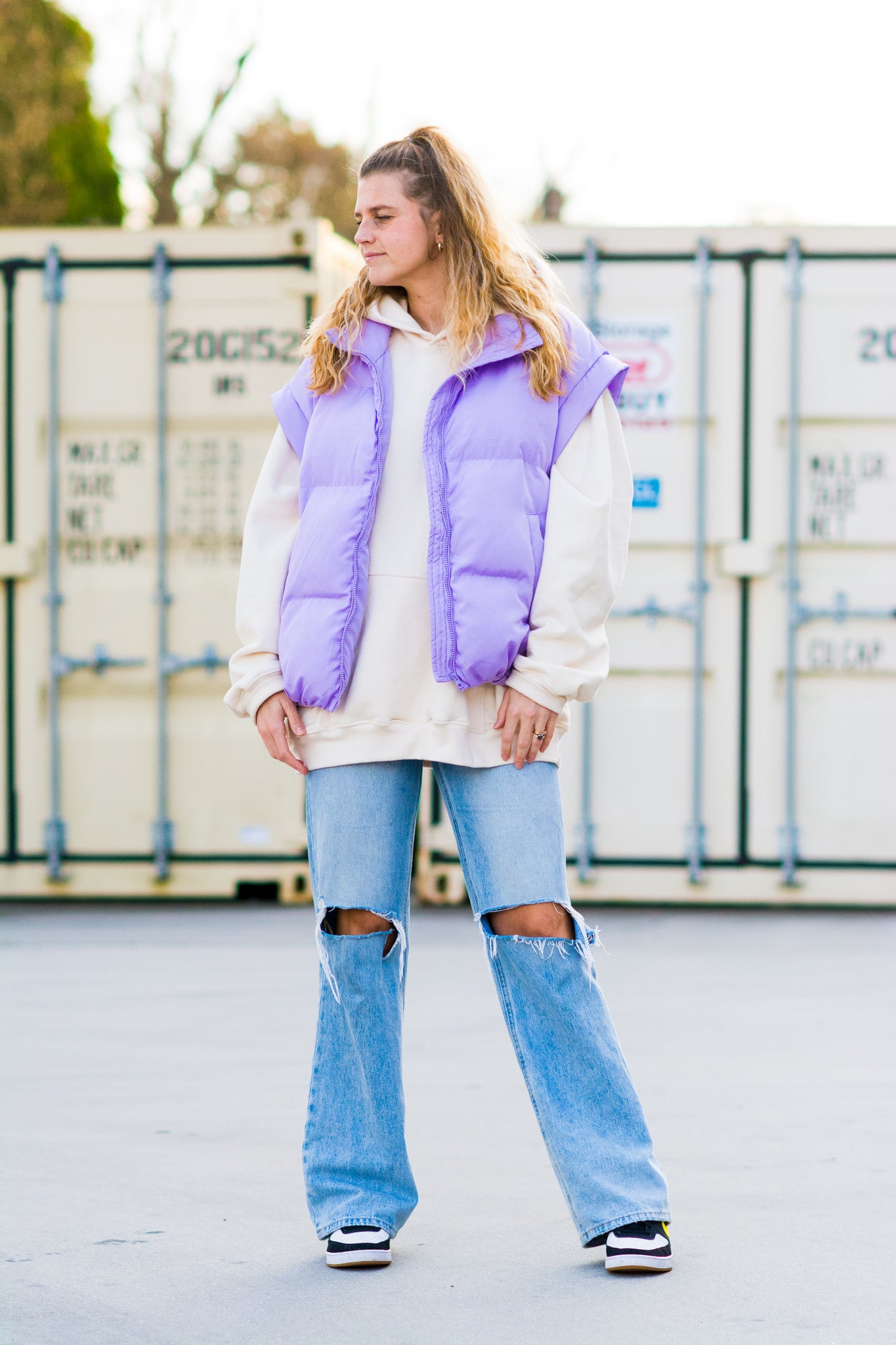 BEST THING EVER PUFFER VEST IN LILAC KITS BRAND  affordable Womens and Mens trendy online streetwear fashion boutique 