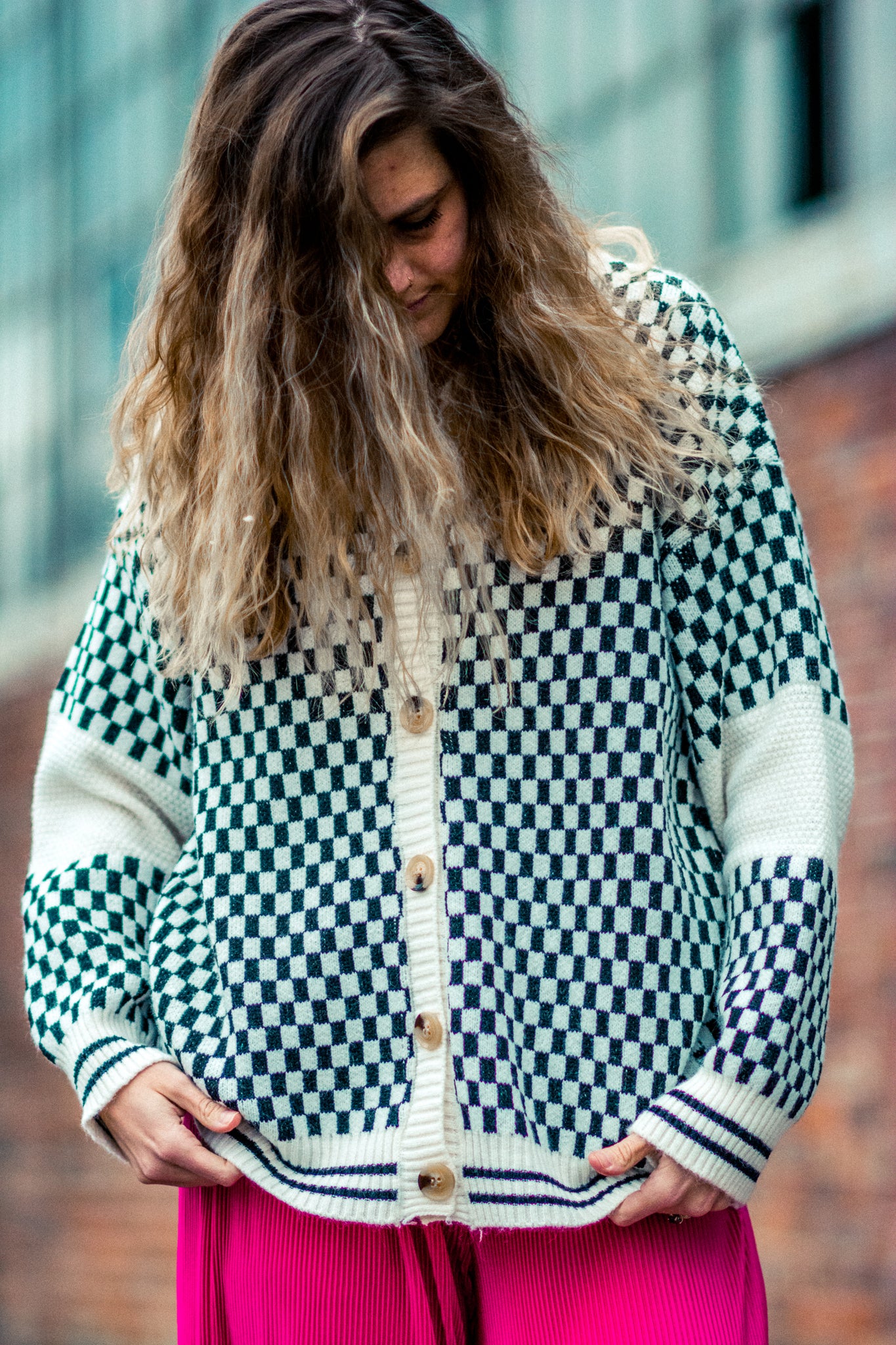 THE ONE CHECKERED GRANDPA CARDIGAN KITS BRAND  affordable Womens and Mens trendy online streetwear fashion boutique 