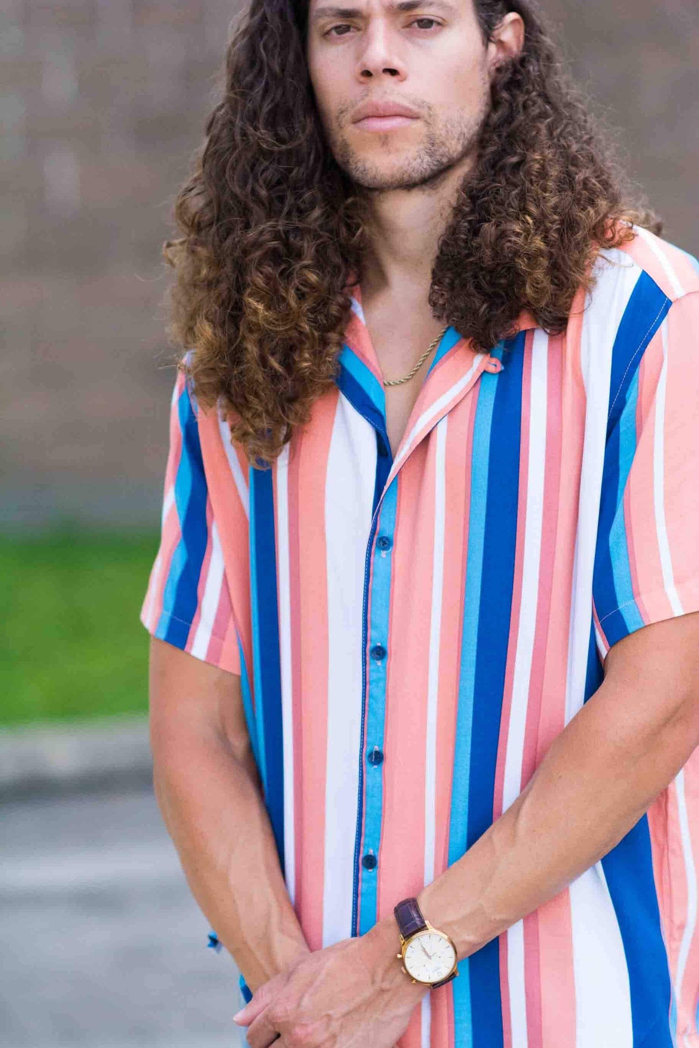 SALMON STRIPE CAMP SHIRT KITS BRAND  affordable Womens and Mens trendy online streetwear fashion boutique 